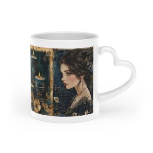 Heart-Shaped Mug — Vintage Coastal Candle & Seashell Art Ceramic Mug