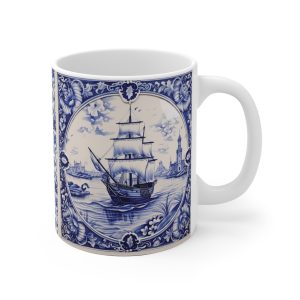 Ship Tiles Ceramic Mug — Nautical Tile Pattern Coffee Cup
