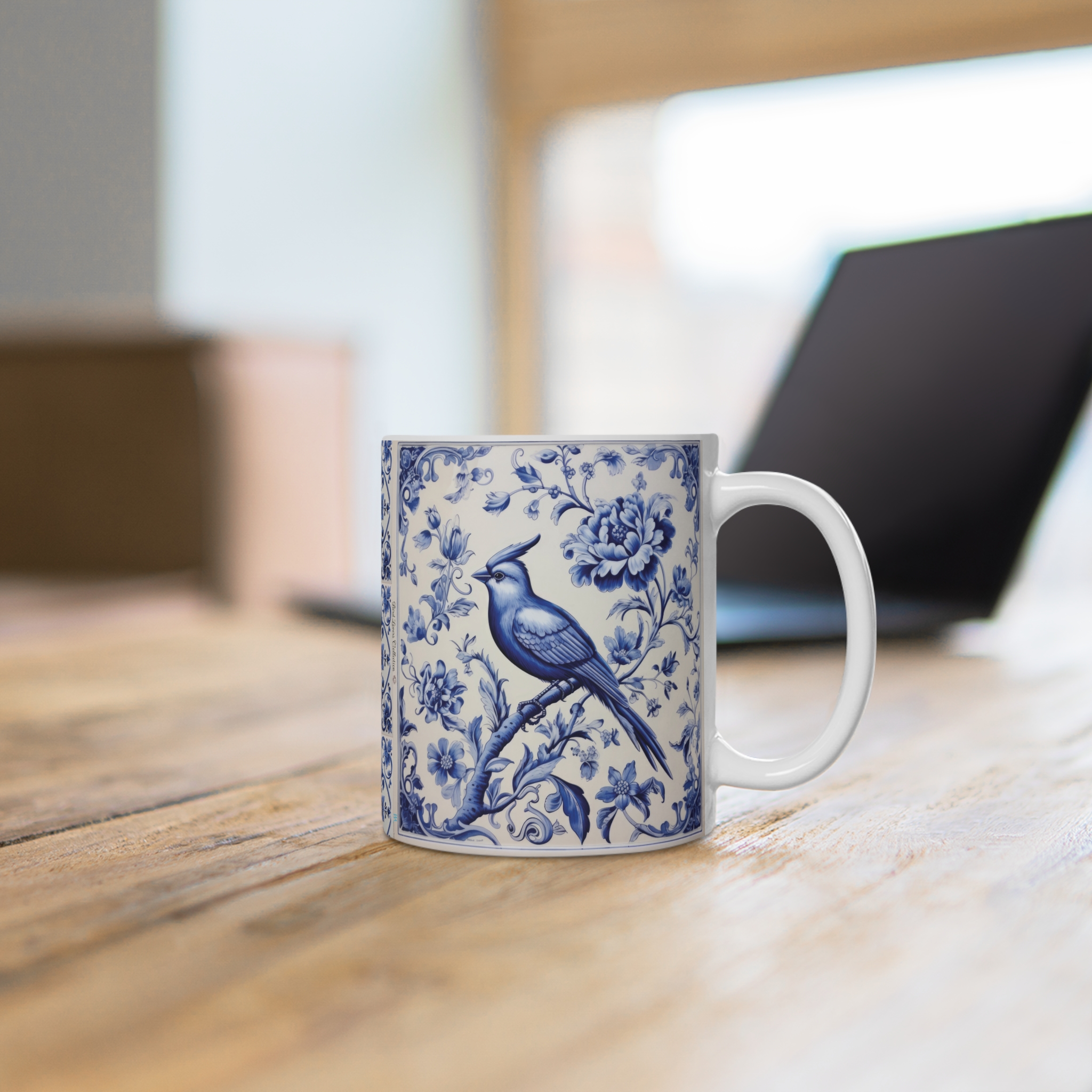 Peacock & Blue Jay Tile Ceramic Mug — Bird Lovers Collection - Image 4