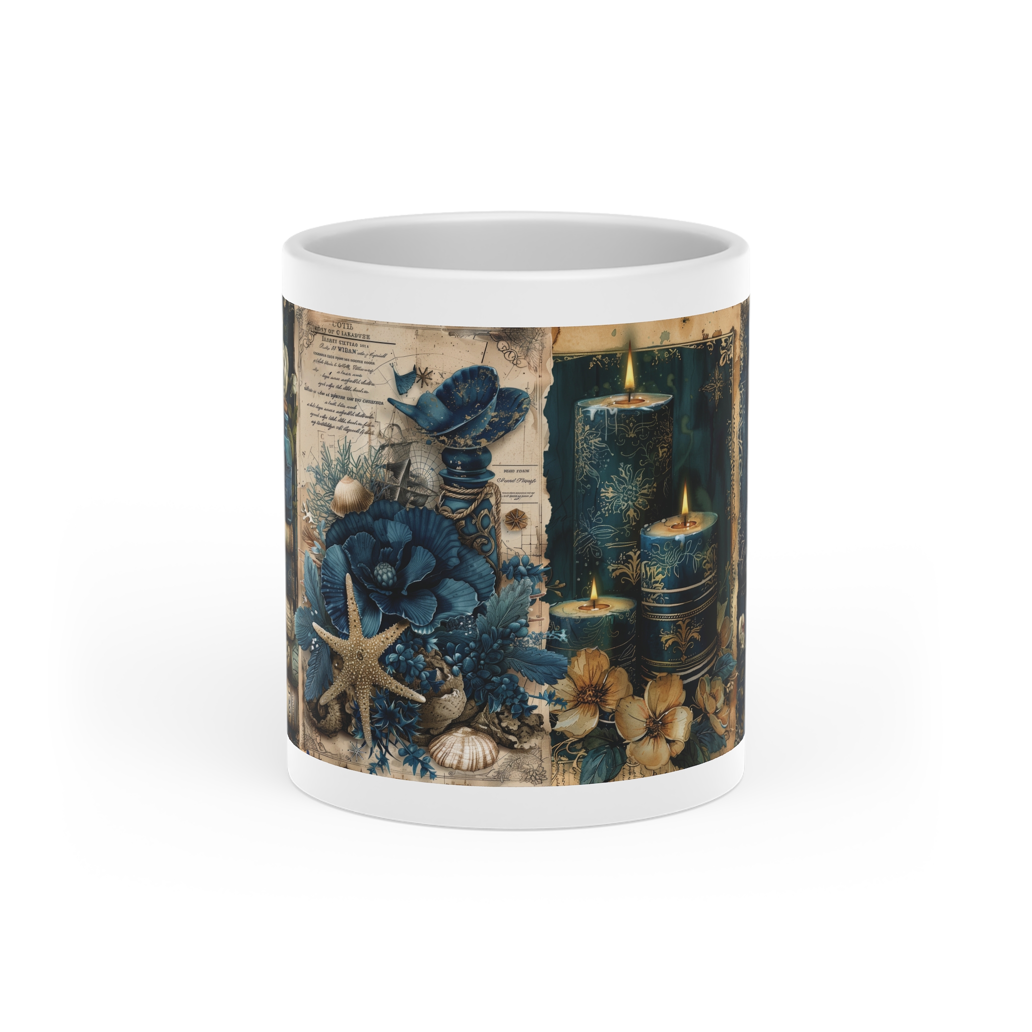 Heart-Shaped Mug — Vintage Coastal Candle & Seashell Art Ceramic Mug - Image 2