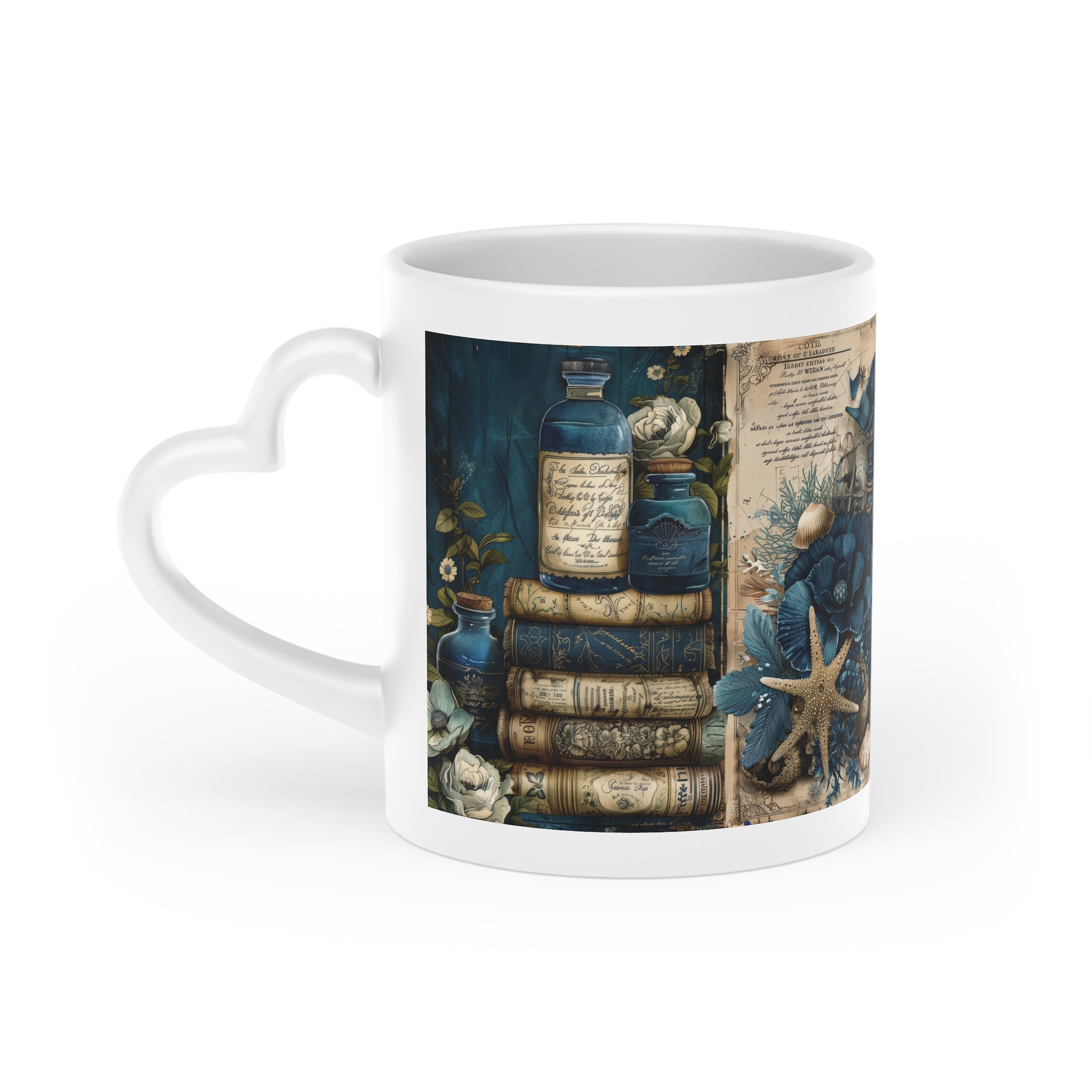 Heart-Shaped Mug — Vintage Coastal Candle & Seashell Art Ceramic Mug - Image 3