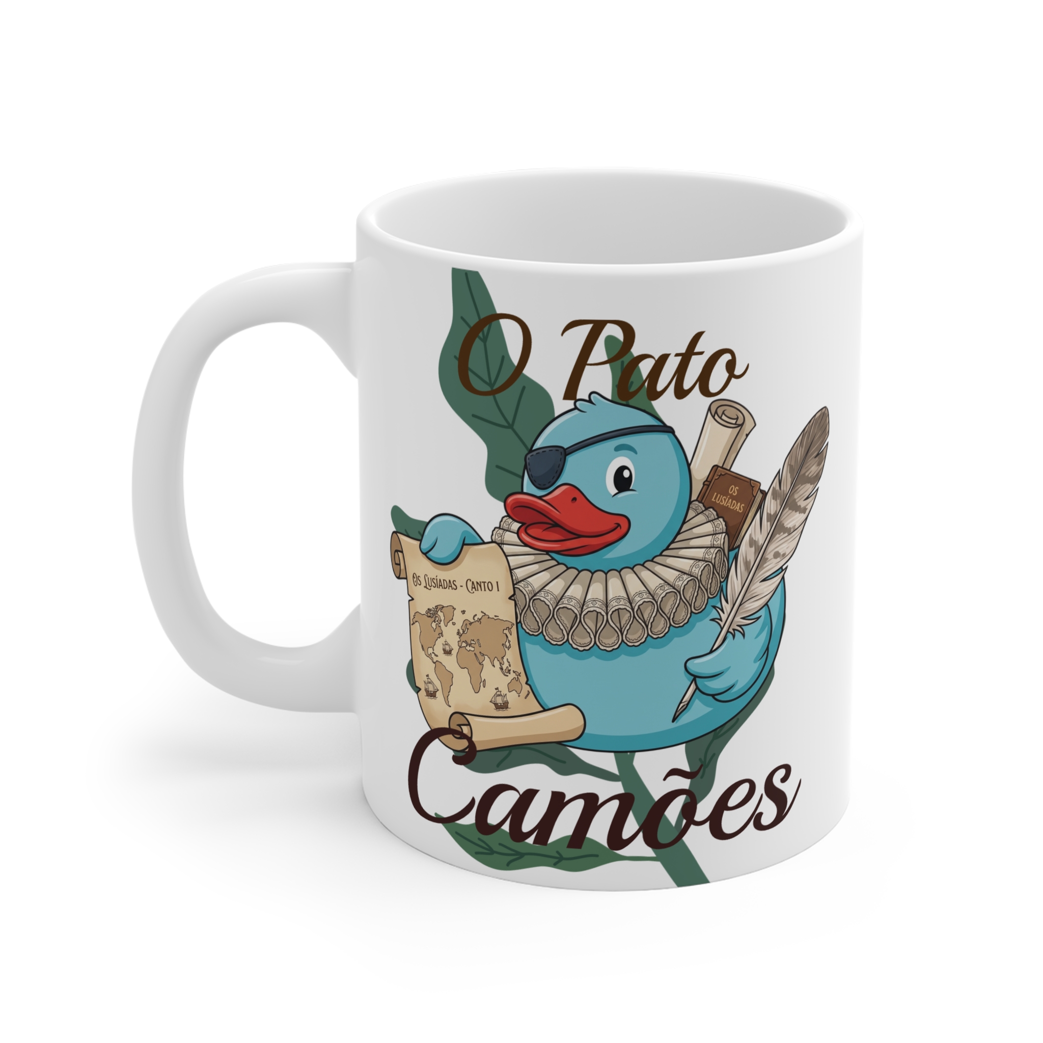 Portuguese Poem Ceramic Mug — "Luís de Camões" Bird & Wildflower Coffee Cup