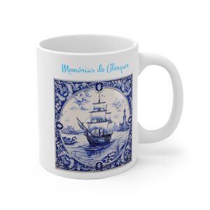 Memórias de Cheungun Blue Delft Ship Ceramic Mug — Nautical Portuguese Tile Coffee Cup
