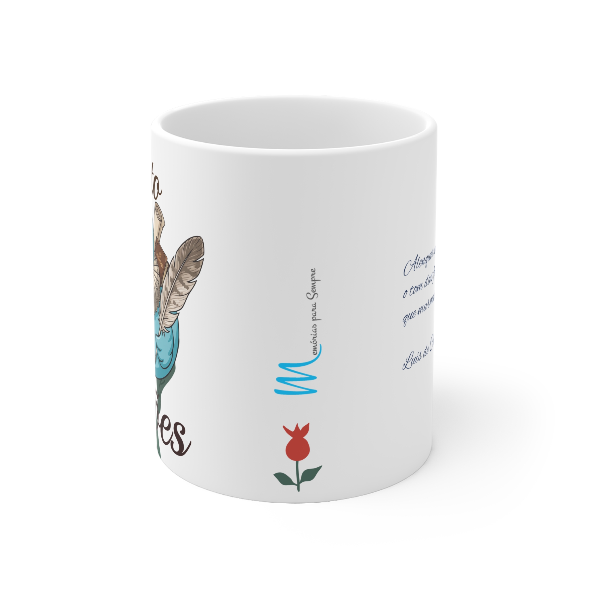 Portuguese Poem Ceramic Mug — "Luís de Camões" Bird & Wildflower Coffee Cup - Image 2