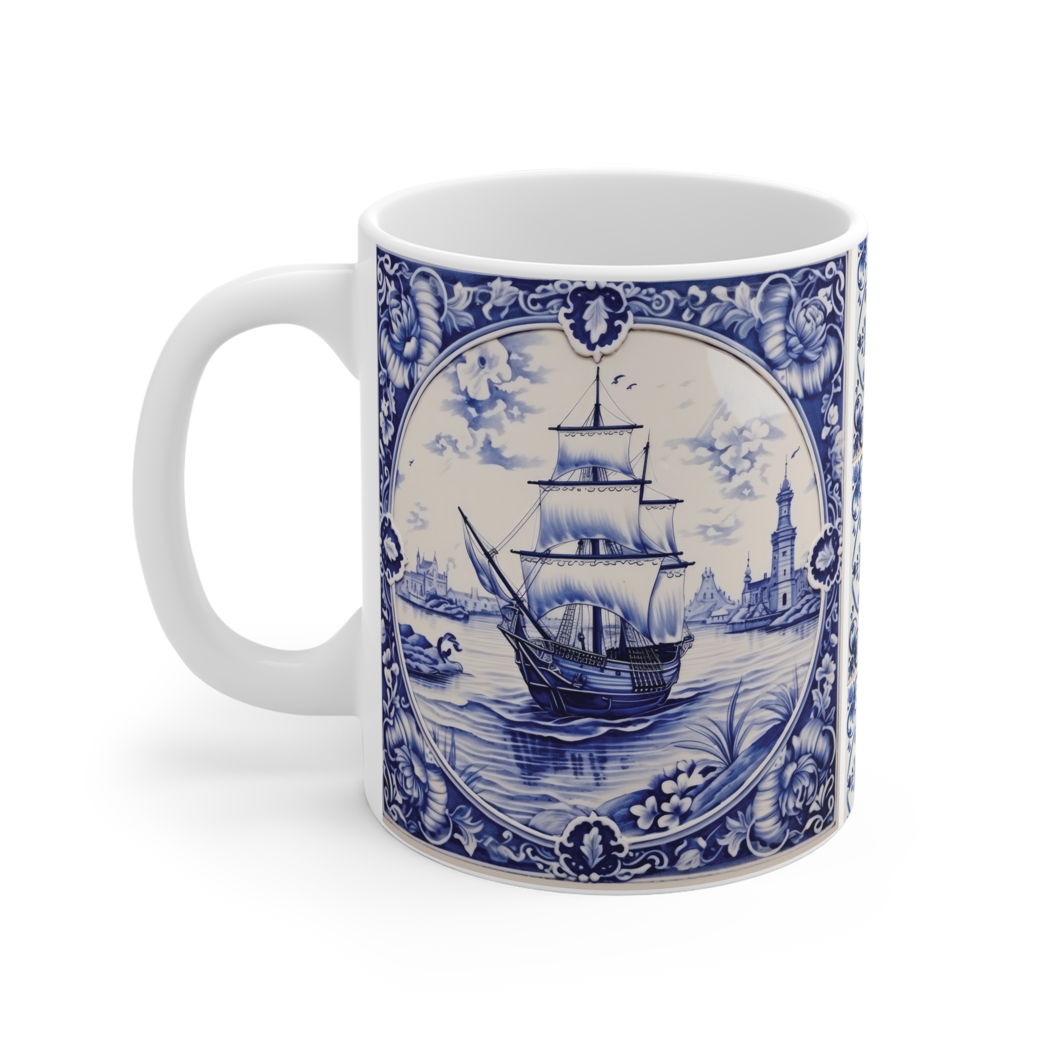 Ship Tiles Ceramic Mug — Nautical Tile Pattern Coffee Cup - Image 3