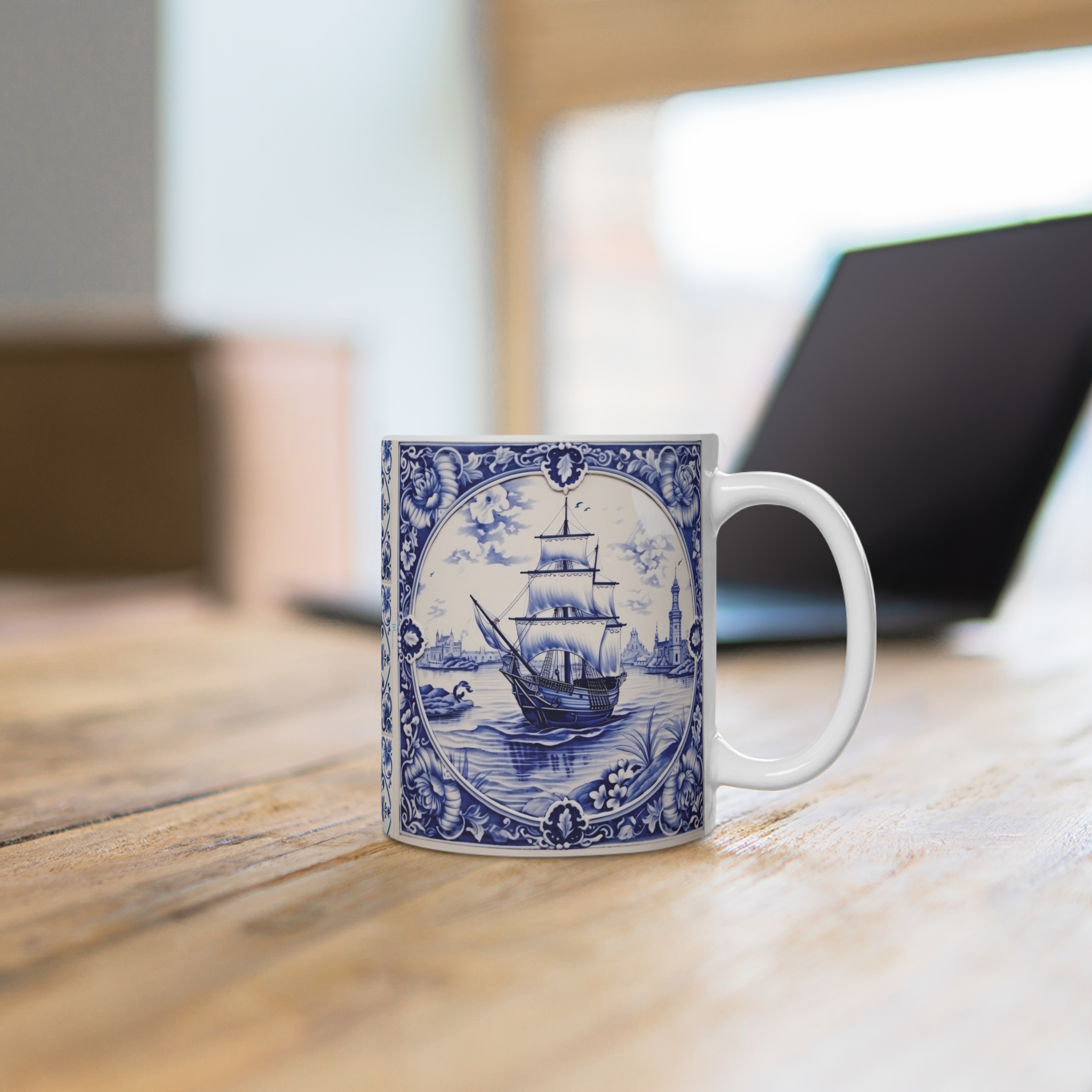 Ship Tiles Ceramic Mug — Nautical Tile Pattern Coffee Cup - Image 4