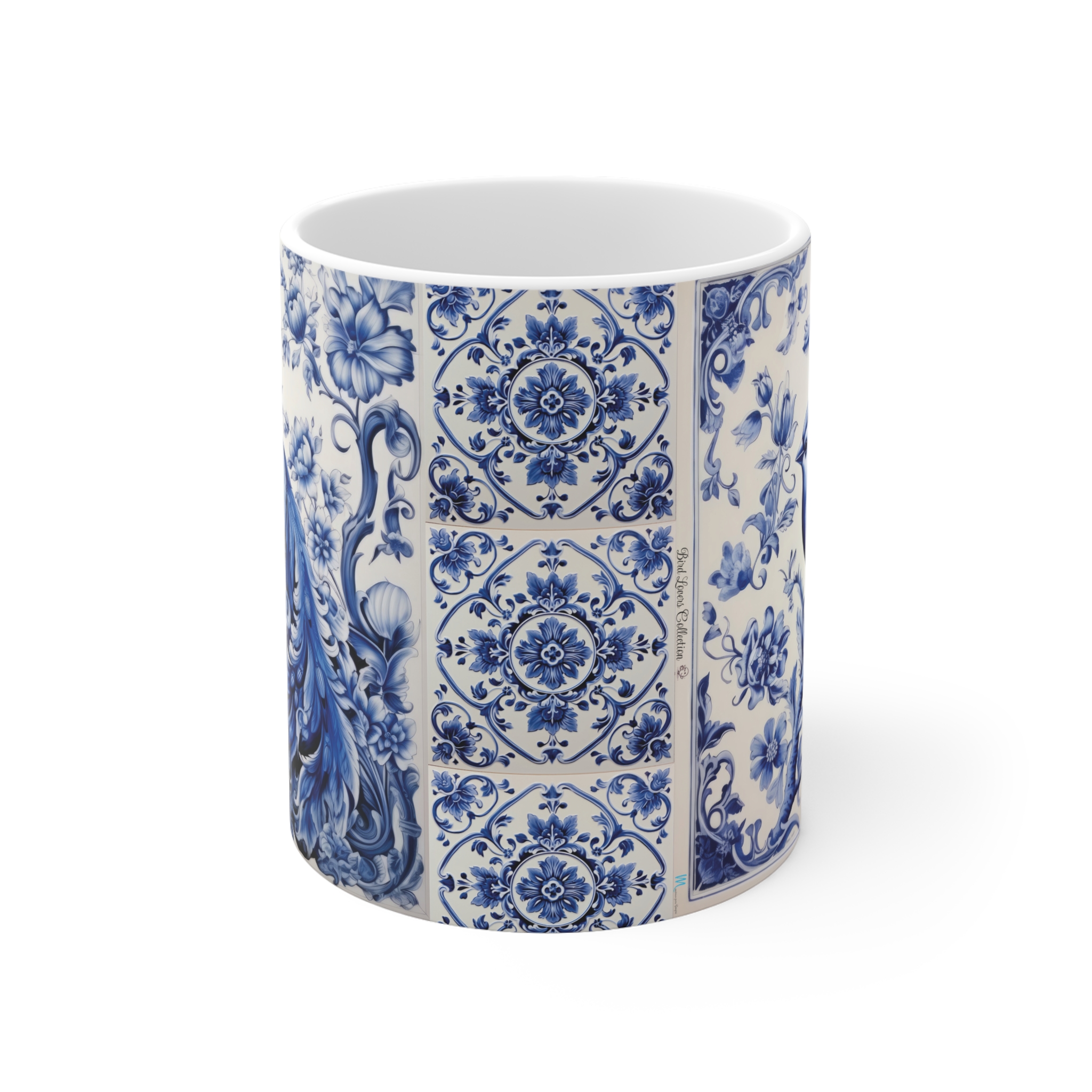 Peacock & Blue Jay Tile Ceramic Mug — Bird Lovers Collection - Image 2