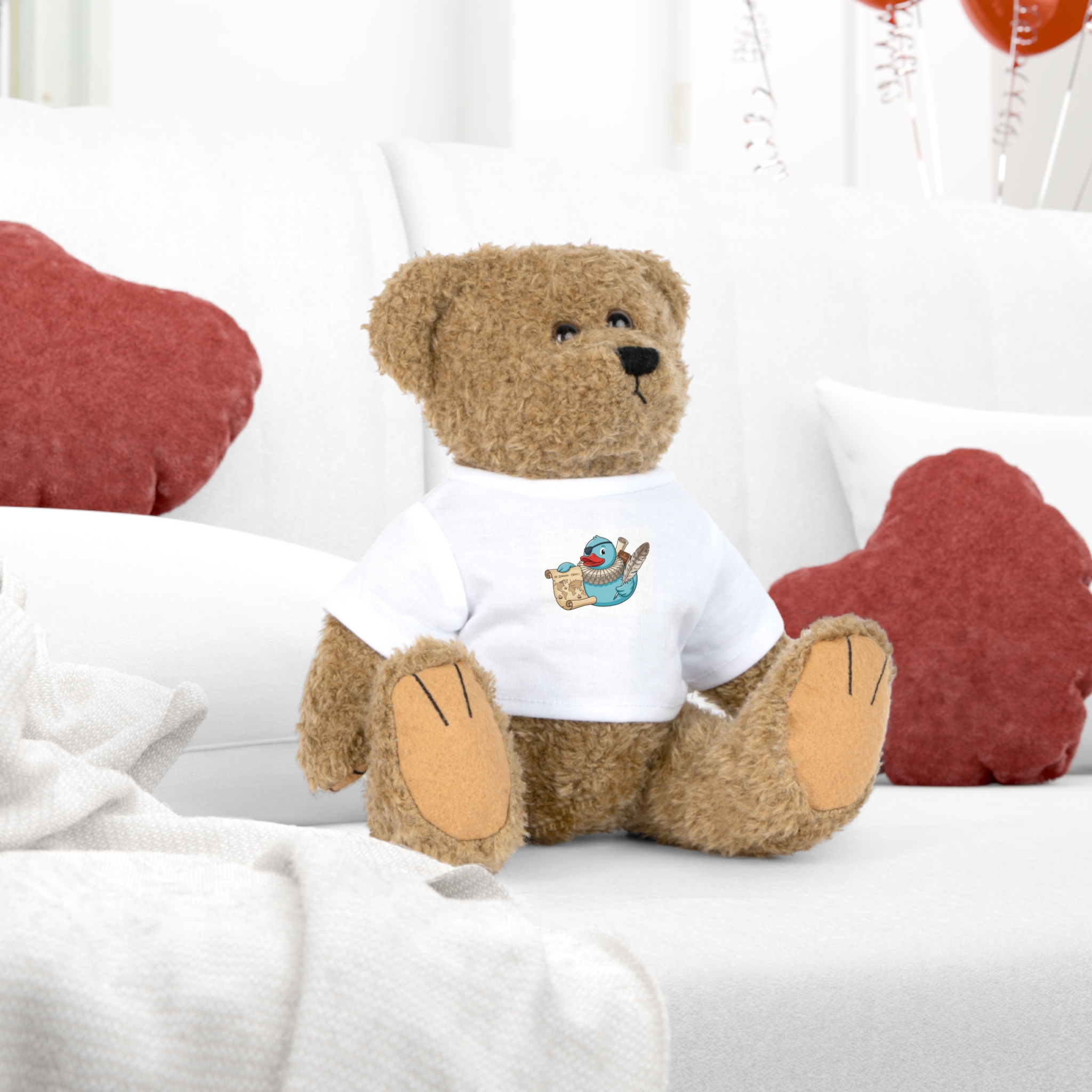 Cute Bird & Scroll Plush Bear with T‑Shirt — Soft Teddy Gift - Image 6